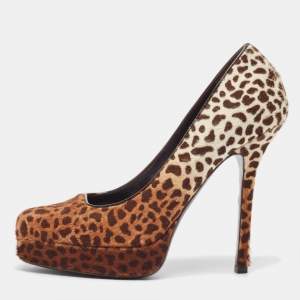 Gucci Brown Calf Hair Square Toe Platform Pumps Size 37
