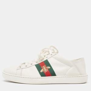 Gucci White Leather Web Ace Low Top Sneakers Size 37