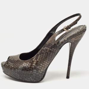 Gucci Two Tone Python Sofia Peep Toe Slingback Pumps Size 40.5