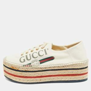 Gucci Off White Canvas logo Lilibeth Espadrille Sneakers Size 39