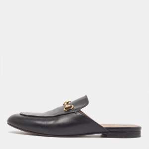 Gucci Black Leather Princetown Mules Size 39 