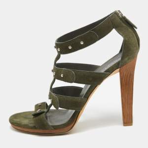 Gucci Green Suede Gladiator Ankle Sandals Size 40.5