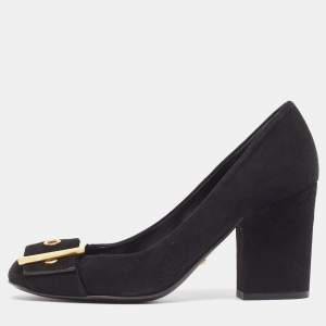 Gucci Black Suede Buckle Detail Block Pumps Size 38