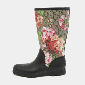 Gucci Multicolor Canvas and Rubber Floral Riding Boots Size 41