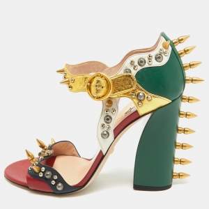Pre Owned Gucci Multicolor Leather Malaga Kid Embellished Ankle Strap Sandals Size 41
