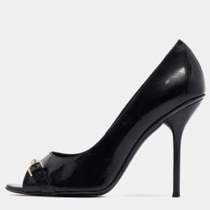 Gucci Black Patent Peep Toe Pumps Size 38