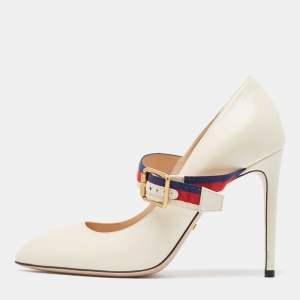 Gucci Cream Leather Mary Jane Sylvie Pumps Size 38.5