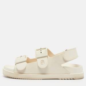 Pre Owned Gucci Cream Rubber Isla Flat Sandals Size 38