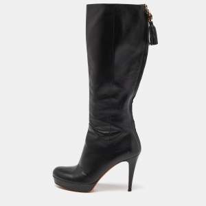 Gucci Black Leather Bamboo Tassel Knee Length Platform Boots Size 40