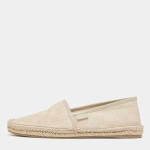Pre Owned Gucci Grey Leather and GG Canvas Espadrille Flats Size 38.5