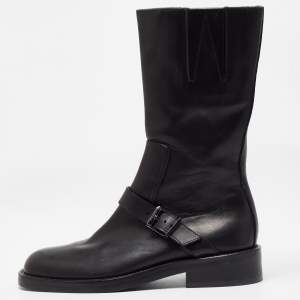 Gucci Black Leather Buckle Detail Mid Calf Boots Size 35.5