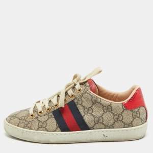 Gucci Beige/Brown GG Supreme Canvas Ace Sneakers Size 34