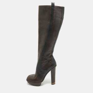 Gucci Brown Leather Platform Knee Length Boots Size 36