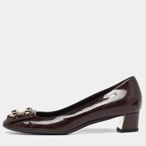 Gucci Brown Patent Leather Block Heel Pumps Size 35.5