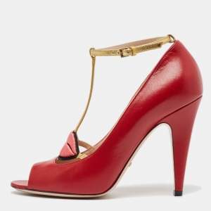 Gucci Red/Gold Leather Molina Pumps Size 38.5