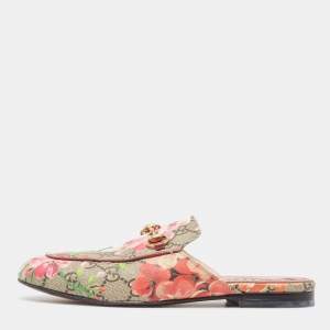 Gucci Multicolor Canvas Flower Print Princetown  Mules Size 36