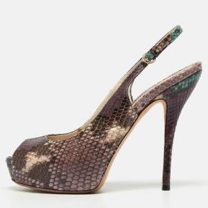 Gucci Purple Python Sofia Slingback Pumps Size 37.5