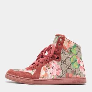 Gucci Multicolor GG Floral Canvas And Suede Leather High Top Sneakers Size 35.5