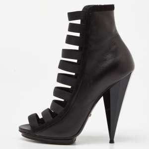 Pre Owned Gucci Black Leather Cut Out Ankle Booties Size 40