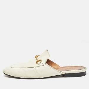 Gucci Cream Leather Princetown Mules Size 40