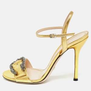 Gucci Gold Leather Dionysus Ankle Strap Sandals Size 39