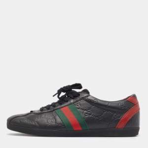 Gucci Black Guccissima Leather  Web Detail Low Top Sneakers Size 36.5