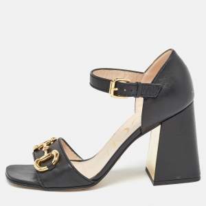 Gucci Black Leather Ankle Strap Sandals Size 39.5