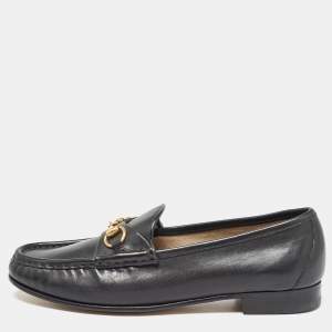 Pre Owned Gucci Black Leather Horsebit 1953 Slip On Loafers Size 37.5
