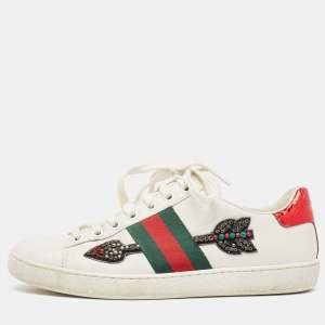 Gucci White Leather Embellished Arrow Ace Sneakers Size 36