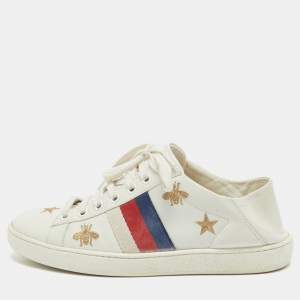 Gucci White Leather Star and Bee Embroidered Ace Sneakers Size 36