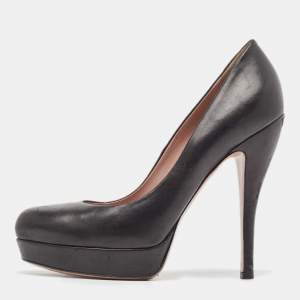 Gucci Black Leather Platform Round Toe Pumps Size 38.5