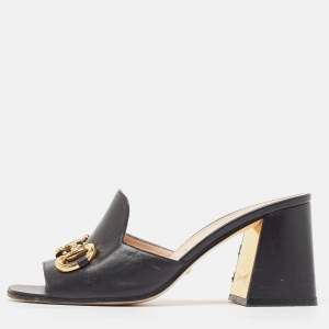 Gucci Black Leather Horsebit Sandals Size 39.5