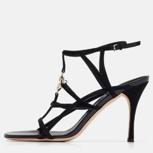 Gucci Black Suede Interlocking G Ankle Strap Sandals Size 40
