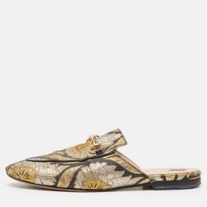 Gucci Metallic Brocade Fabric Princetown Flat Mules Size 37