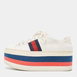 Gucci White Leather Ace Platform Wedge Lace Up Sneakers Size 39