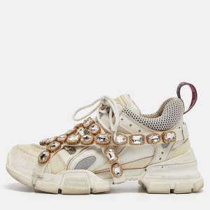 Gucci White Leather And Mesh Flashtrek Chunky Sneakers Size 39
