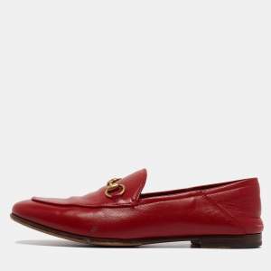 Gucci Red Leather Jordaan Loafers Size 36