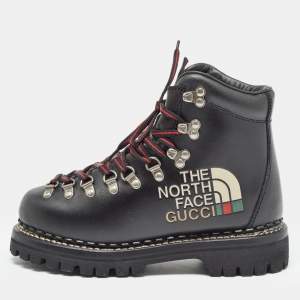 Gucci x The North Face Black Leather Hiking Ankle Boots Size 36