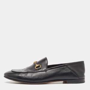 Pre Owned Gucci Black Leather Foldable Slim Horsebit Loafers Size 39.5