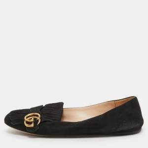 Gucci Black Suede GG Marmont Fringe Ballet Flats Size 40