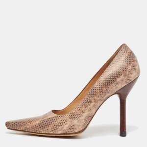Gucci Brown Karung Leather Square Toe Pumps Size 38