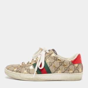 Gucci Brown GG Supreme Canvas Bee Ace Sneakers Size 36