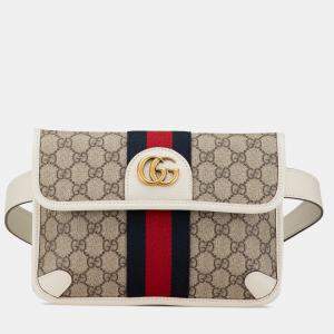 Gucci Beige/White Leather Canvas GG Supreme Ophidia Belt Bag