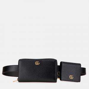 Gucci Black GG Marmont Leather Double Belt Bag