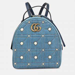 Gucci Small GG Marmont Pearl Denim Backpack