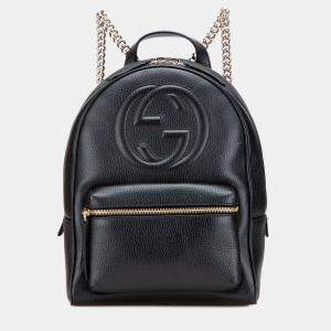 Pre Owned Gucci Black Pebbled Calfskin Soho Chain Backpack