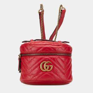 Pre Owned Gucci GG Marmont Round Red Matelasse Leather Backpack