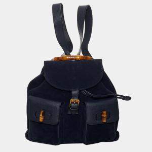 Gucci Blue Bamboo Suede Drawstring Backpack