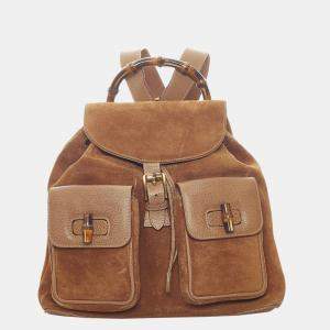 Gucci Brown Bamboo Suede Drawstring Backpack