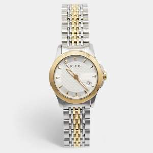 Gucci Silver Two-Tone Stainless Steel G Timeless 126.5 Women's Wristwatch 27 mm